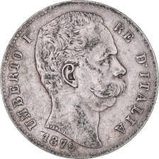 Coin, Italy, Umberto I, 5 Lire, 1879, Rome, VF(30-35), Silver, KM:20
