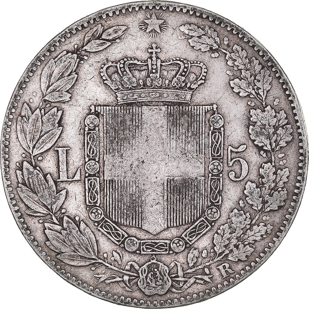 Coin, Italy, Umberto I, 5 Lire, 1879, Rome, VF(30-35), Silver, KM:20