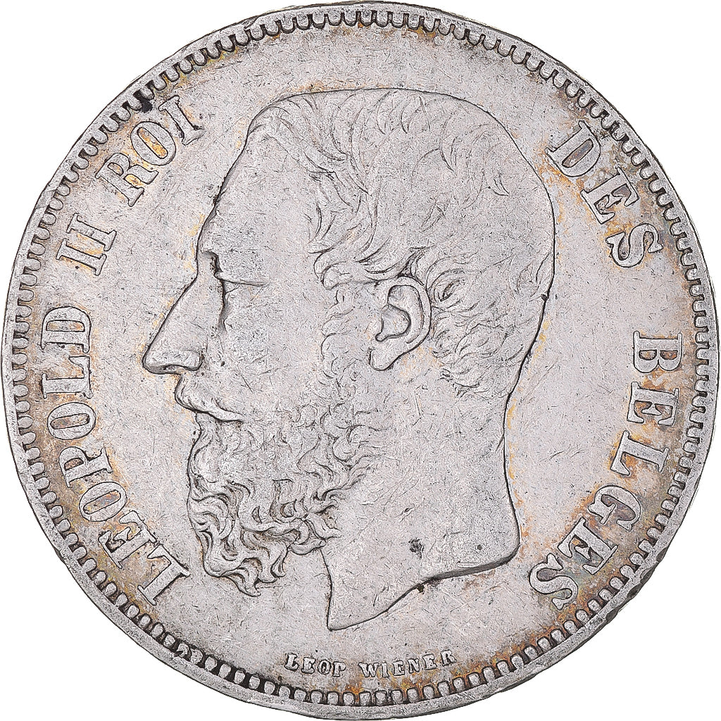 Coin, Belgium, Leopold II, 5 Francs, 5 Frank, 1867, Brussels, Point après F