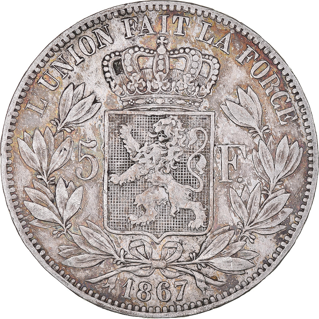 Coin, Belgium, Leopold II, 5 Francs, 5 Frank, 1867, Brussels, Point après F