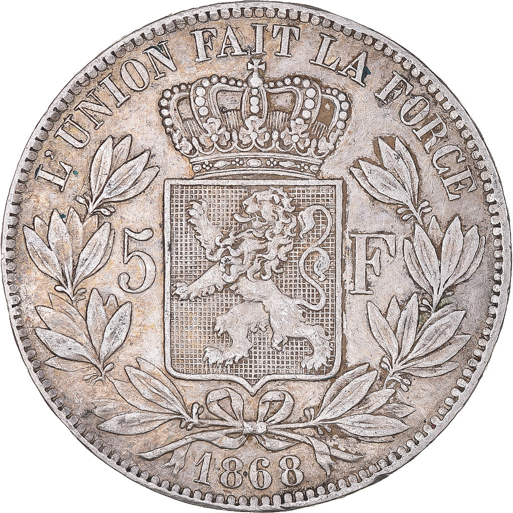 Coin, Belgium, Leopold II, 5 Francs, 5 Frank, 1868, EF(40-45), Silver, KM:24