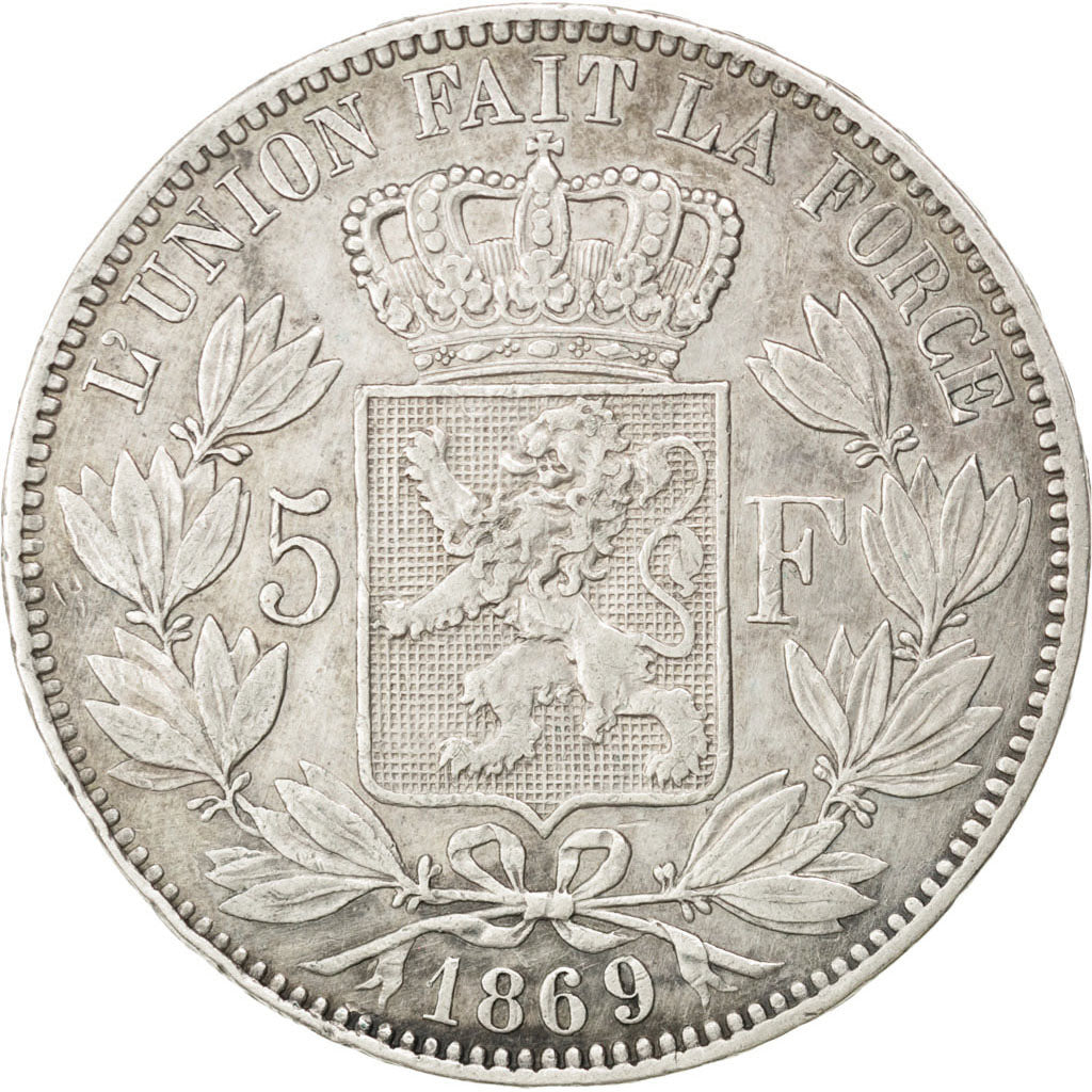 Coin, Belgium, Leopold II, 5 Francs, 5 Frank, 1869, EF(40-45), Silver, KM:24