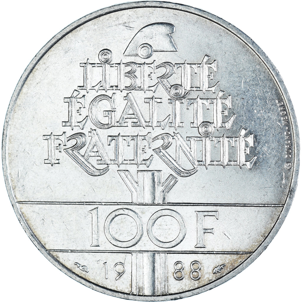 Coin, France, Fraternité, 100 Francs, 1988, MS(60-62), Silver, KM:966
