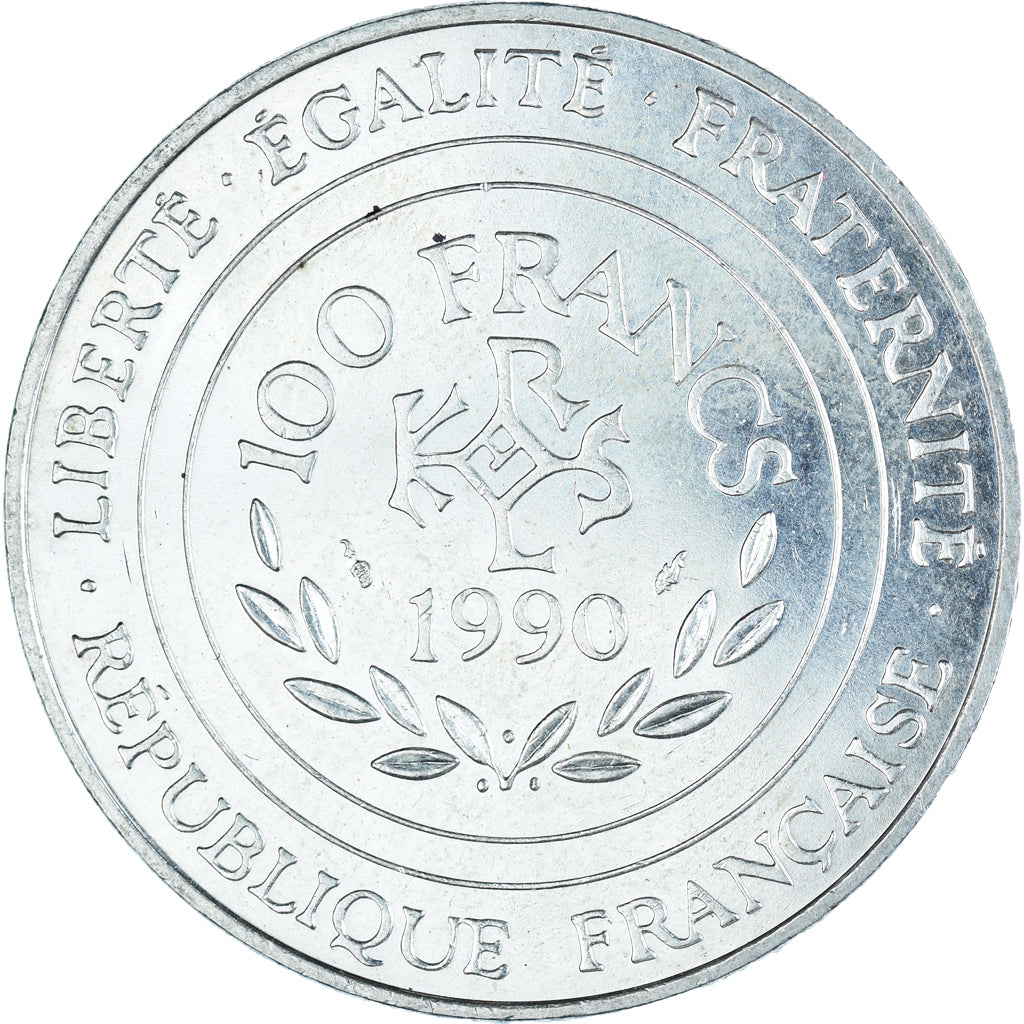 Münze, Frankreich, Charlemagne, 100 Francs, 1990, Paris, VZ+, Silber, KM:982