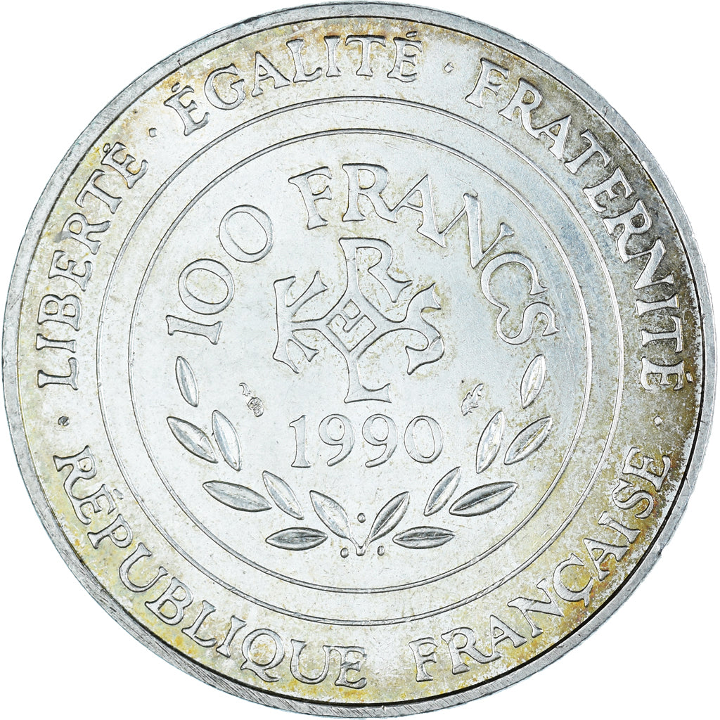 Coin, France, Charlemagne, 100 Francs, 1990, Paris, MS(60-62), Silver, KM:982