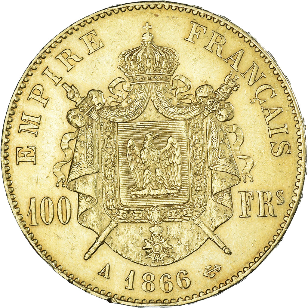 Coin, France, Napoleon III, 100 Francs, 1866, Paris, AU(50-53), Gold, KM:802.1