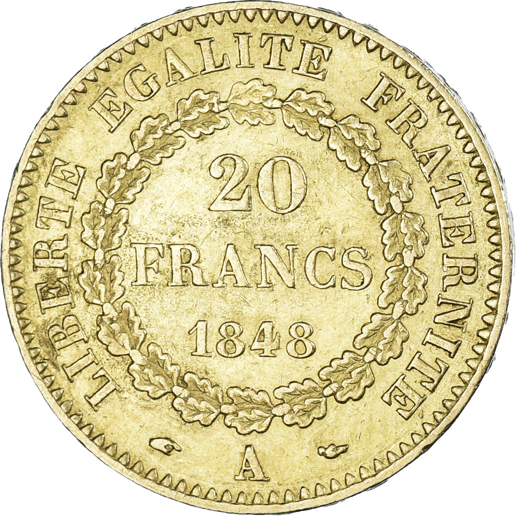 Moneda, Francia, Génie, 20 Francs, 1848, Paris, MBC, Oro, KM:757