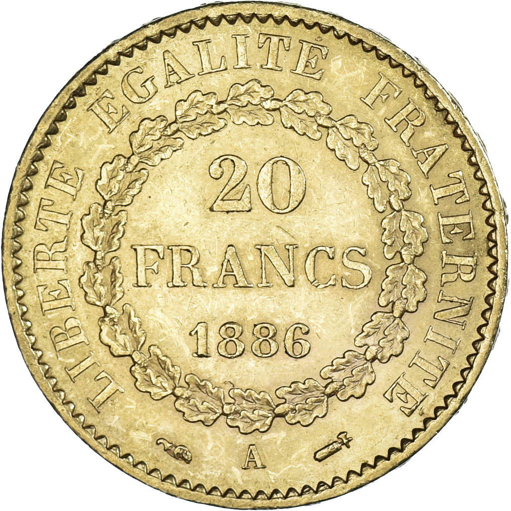 Moneda, Francia, Génie, 20 Francs, 1886, Paris, MBC+, Oro, KM:825, Gadoury:1063