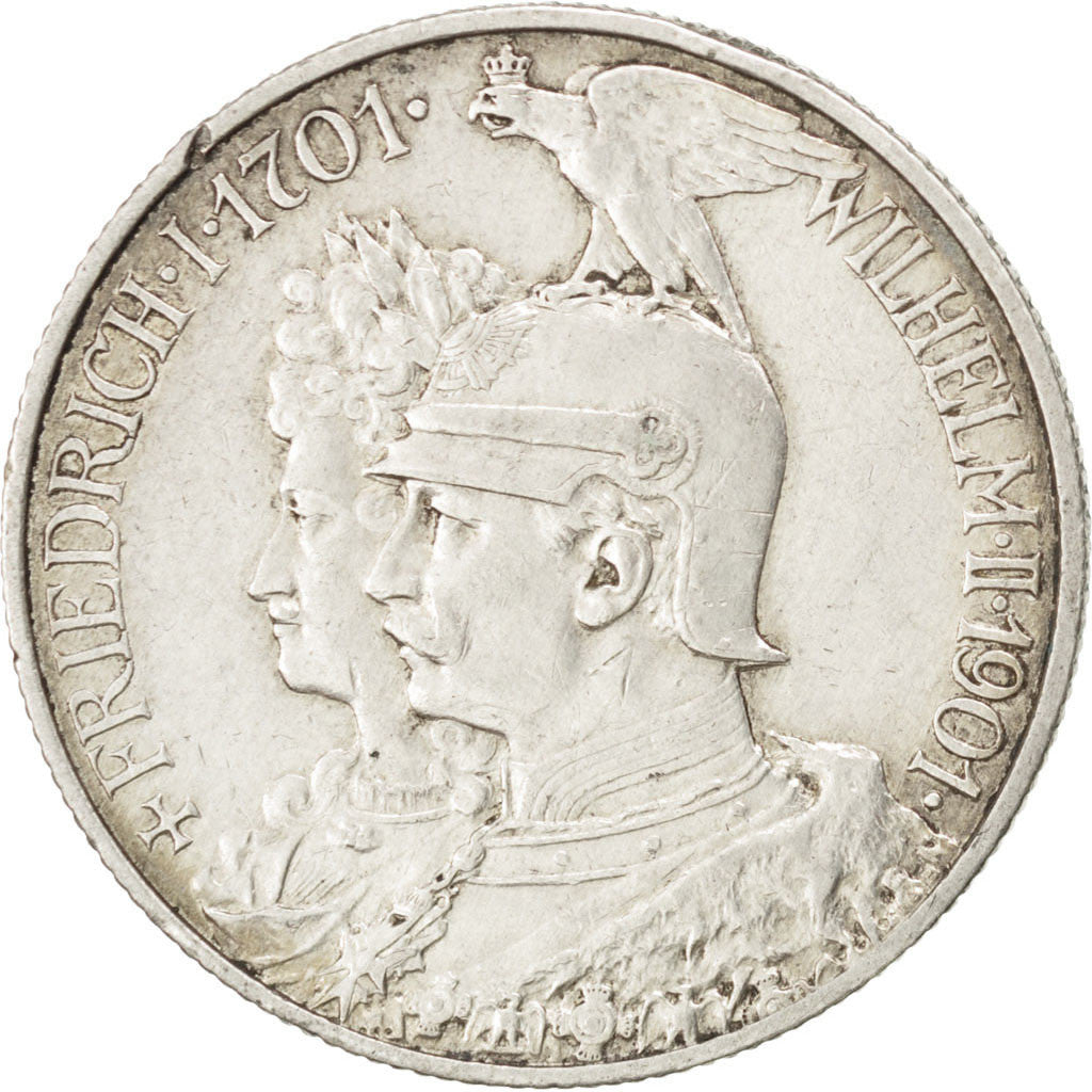 Coin, German States, PRUSSIA, Wilhelm II, 2 Mark, 1901, EF(40-45), Silver