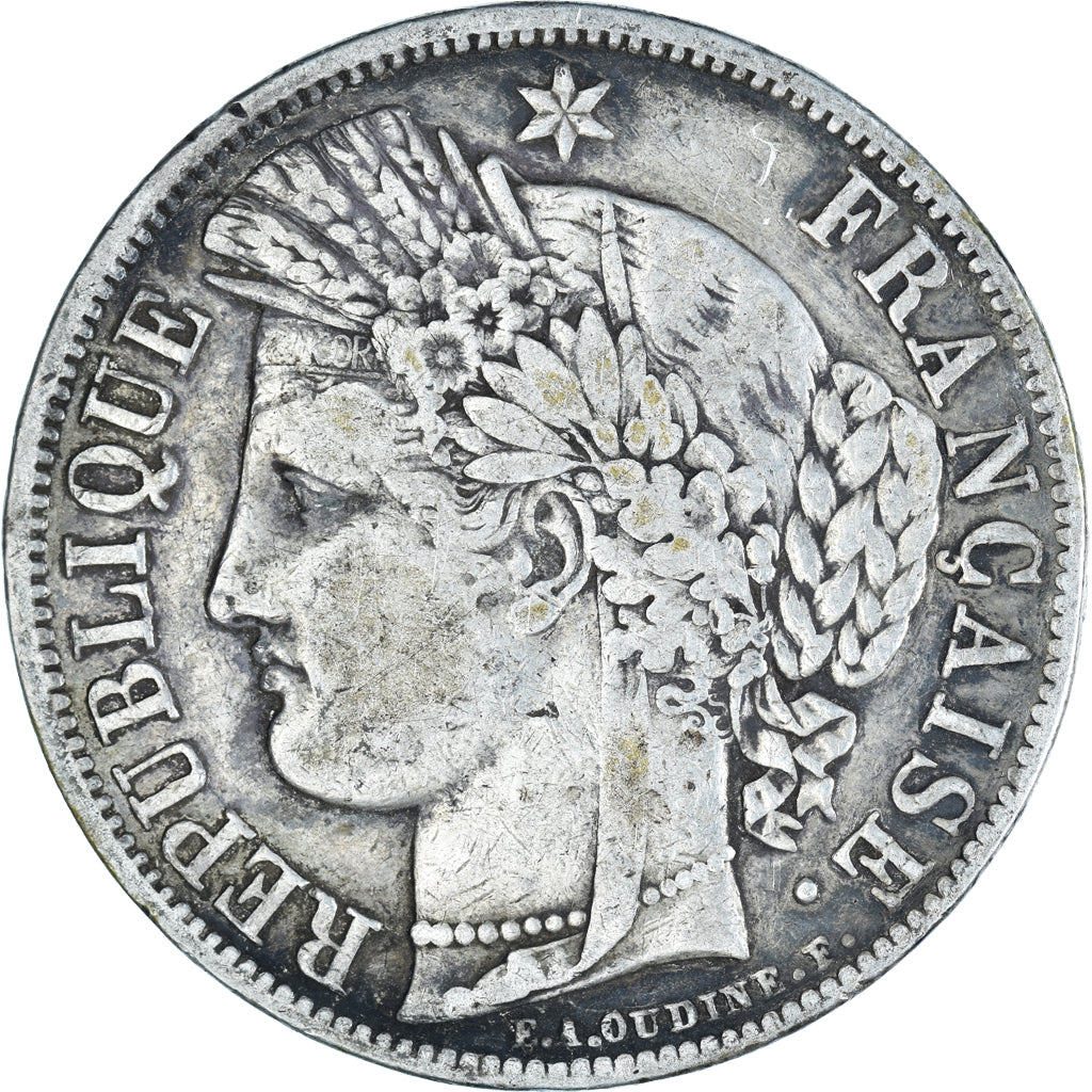 Moneta, Francia, Cérès, 5 Francs, 1850, Paris, MB, Argento, KM:761.1