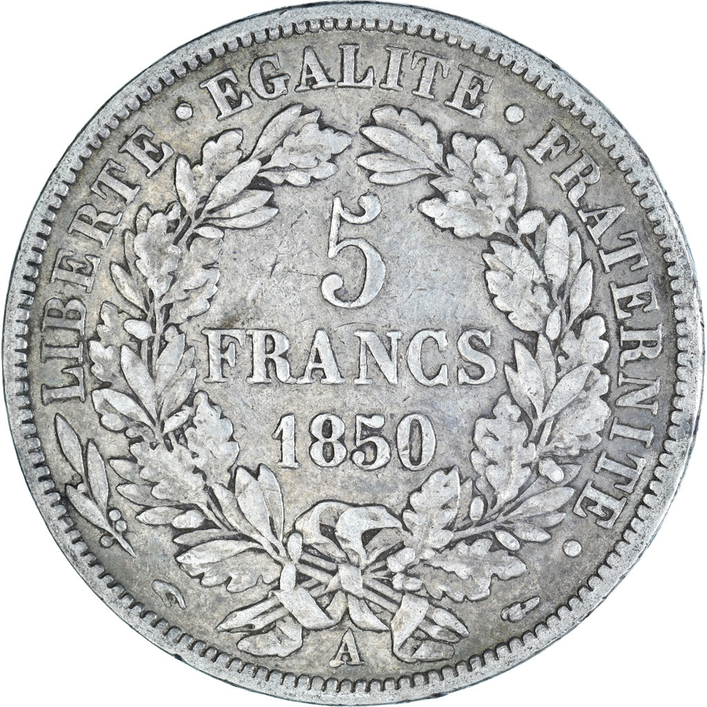 Moneta, Francia, Cérès, 5 Francs, 1850, Paris, MB, Argento, KM:761.1