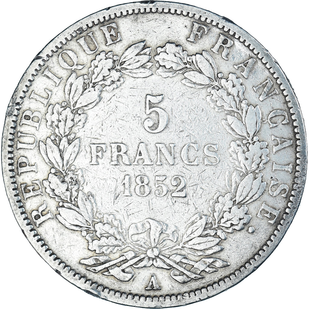 Coin, France, Napoléon III, 5 Francs, 1852, Paris, VF(20-25), Silver, KM:773.1