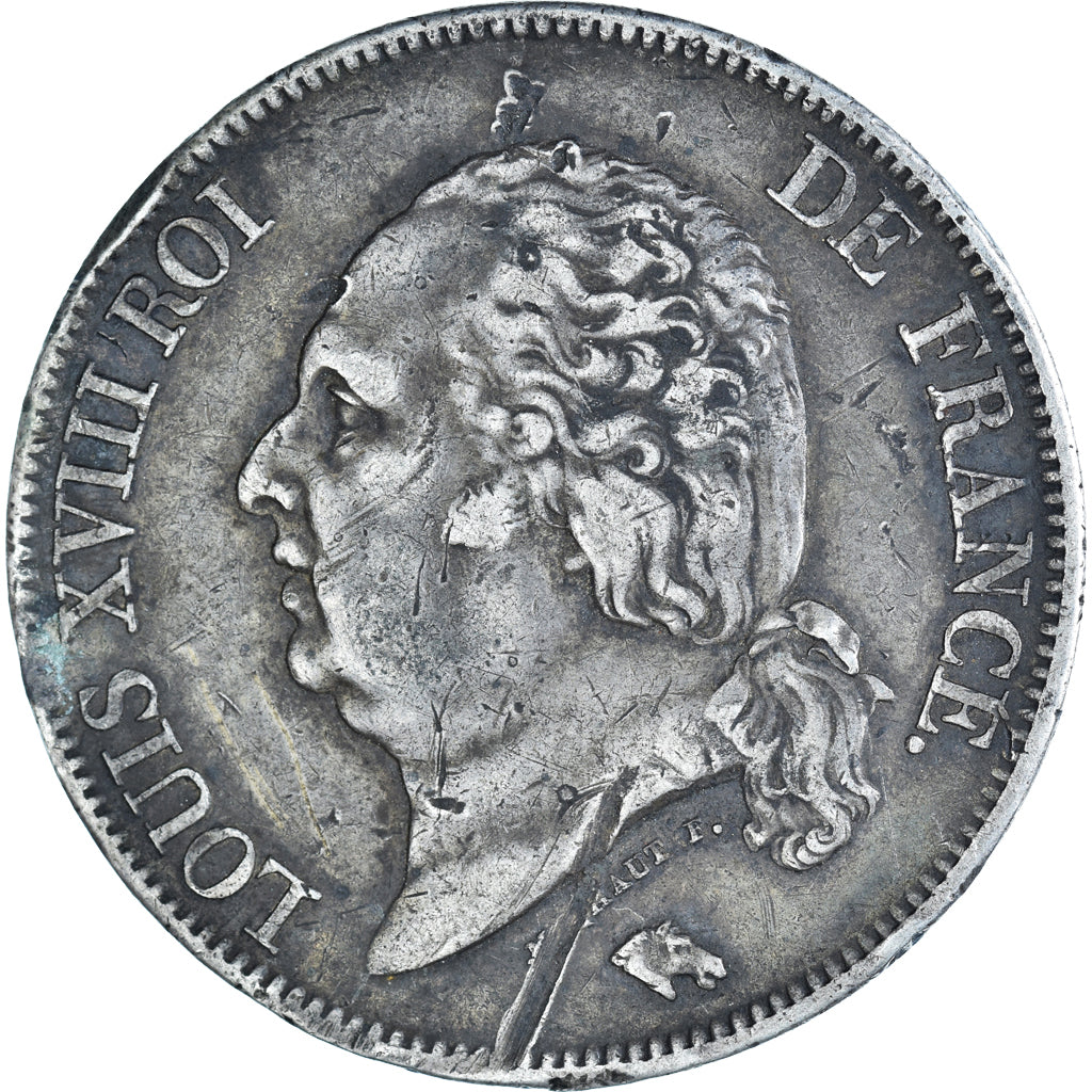 Coin, France, Louis XVIII, 5 Francs, 1822, Paris, VF(30-35), Silver, KM:711.1