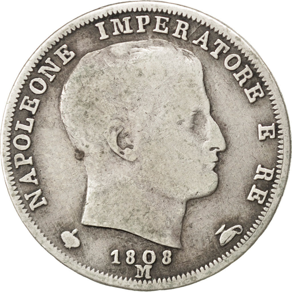 ITALIAN STATES, 1 Lira, 1808, Milan, KM #8.1, VF(20-25), Silver, 4.74