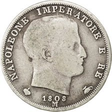 ITALIAN STATES, 1 Lira, 1808, Milan, KM #8.1, VF(20-25), Silver, 4.74