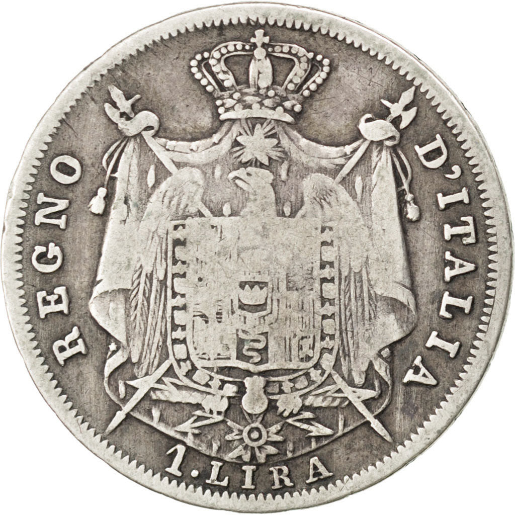 ITALIAN STATES, 1 Lira, 1808, Milan, KM #8.1, VF(20-25), Silver, 4.74