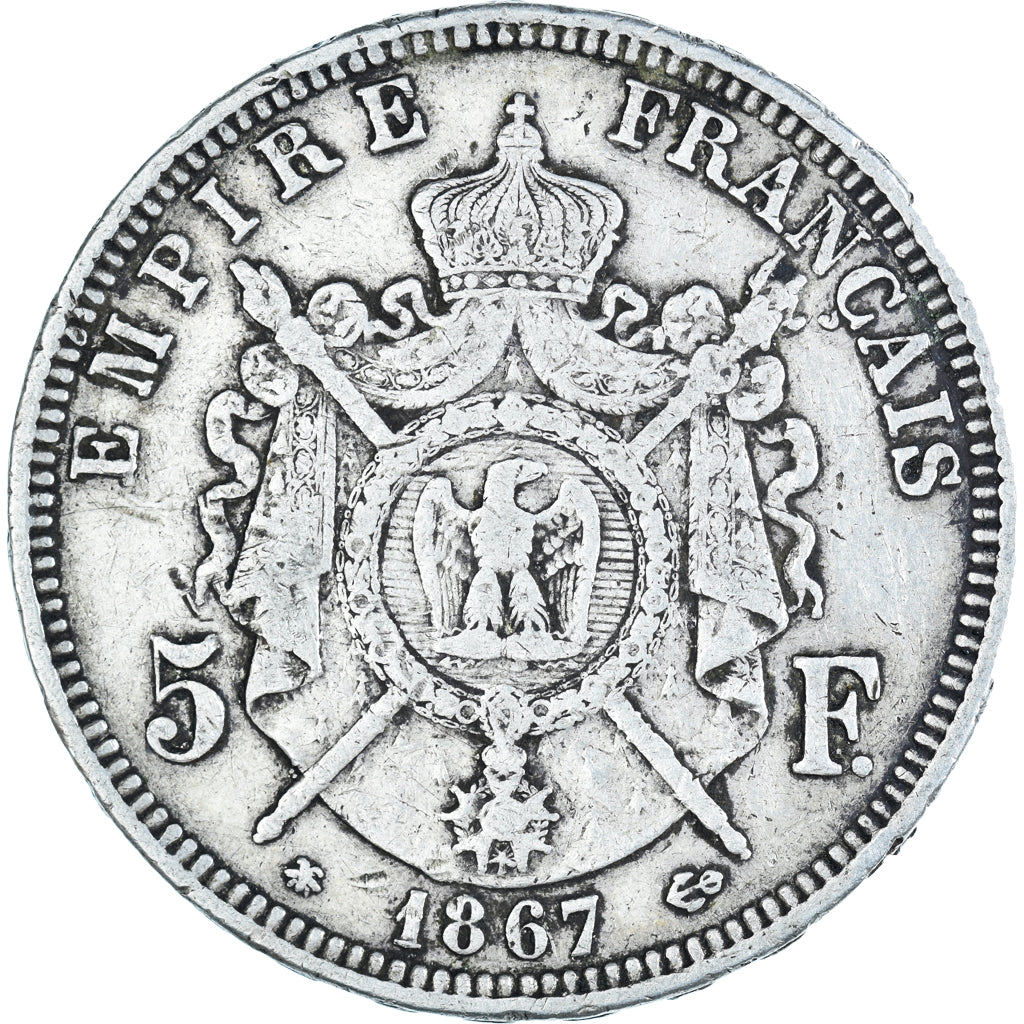 Moneta, Francja, Napoleon III, 5 Francs, 1867, Paris, VF(20-25), Srebro