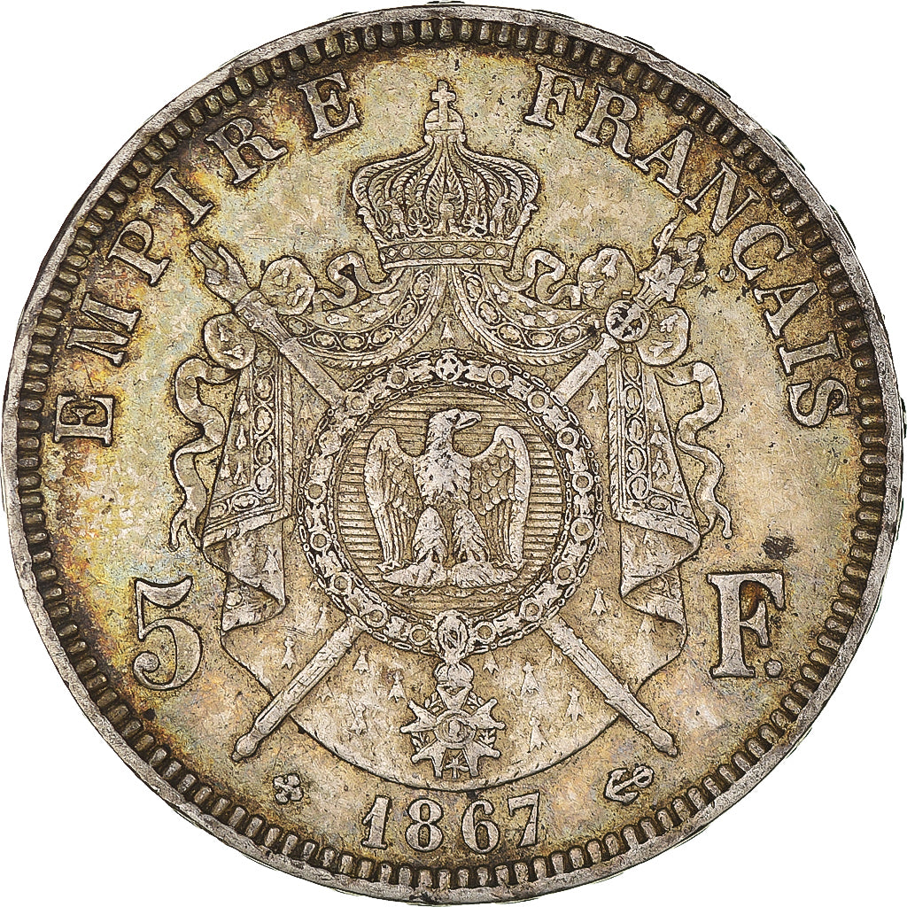 Coin, France, Napoléon III, 5 Francs, 1867, Strasbourg, VF(30-35), Silver