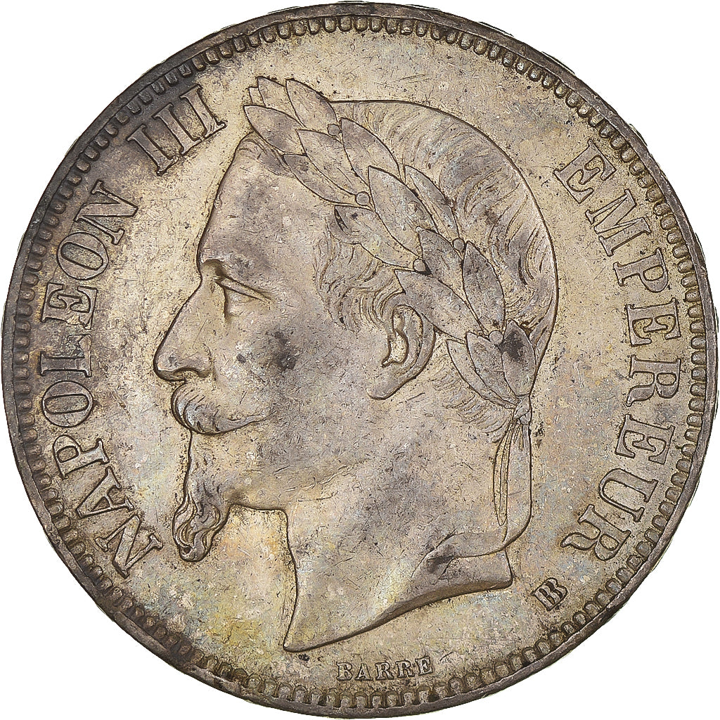 Moeda, França, Napoleon III, 5 Francs, 1868, Strasbourg, AU(50-53), Prata