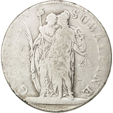 Coin, ITALIAN STATES, PIEDMONT REPUBLIC, 5 Francs, 1801, F(12-15), Silver, KM:4