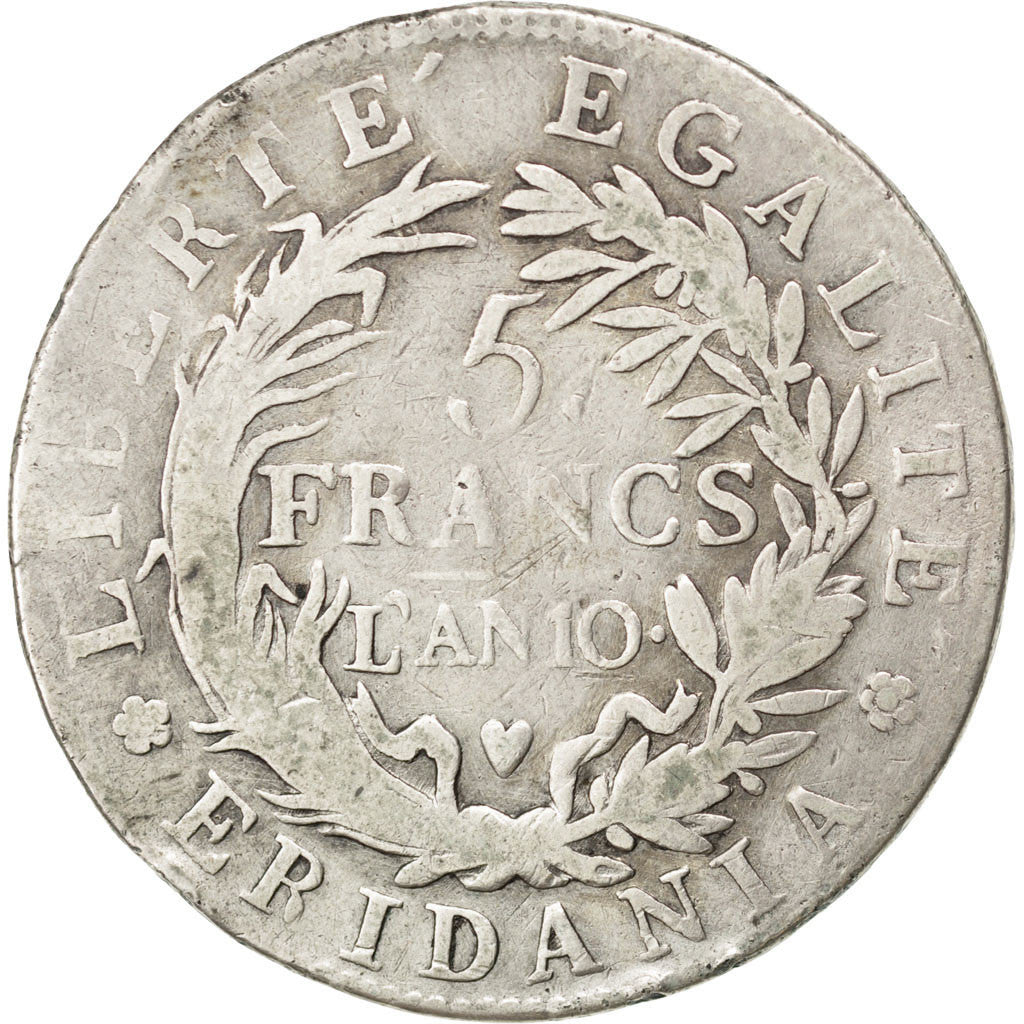 Coin, ITALIAN STATES, PIEDMONT REPUBLIC, 5 Francs, 1801, F(12-15), Silver, KM:4
