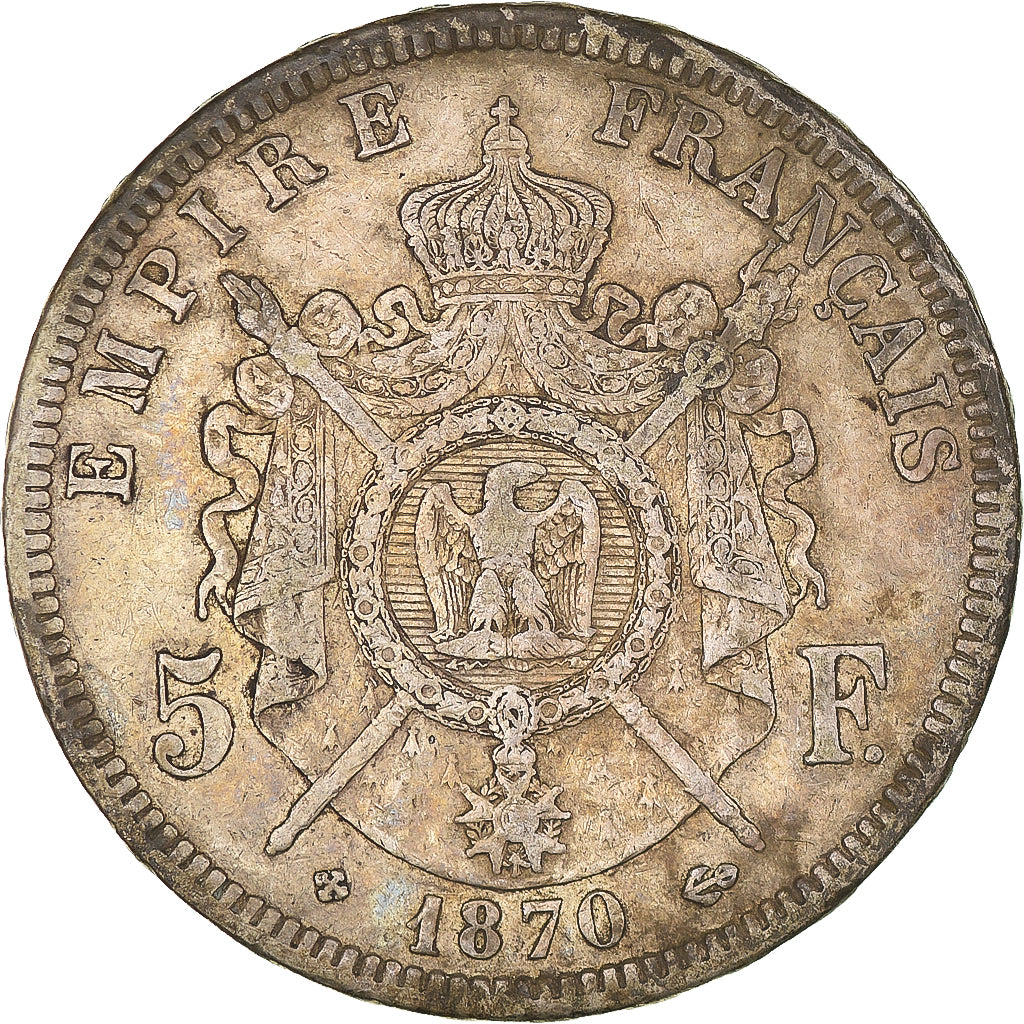Coin, France, Napoléon III, 5 Francs, 1870, Strasbourg, VF(30-35), Silver