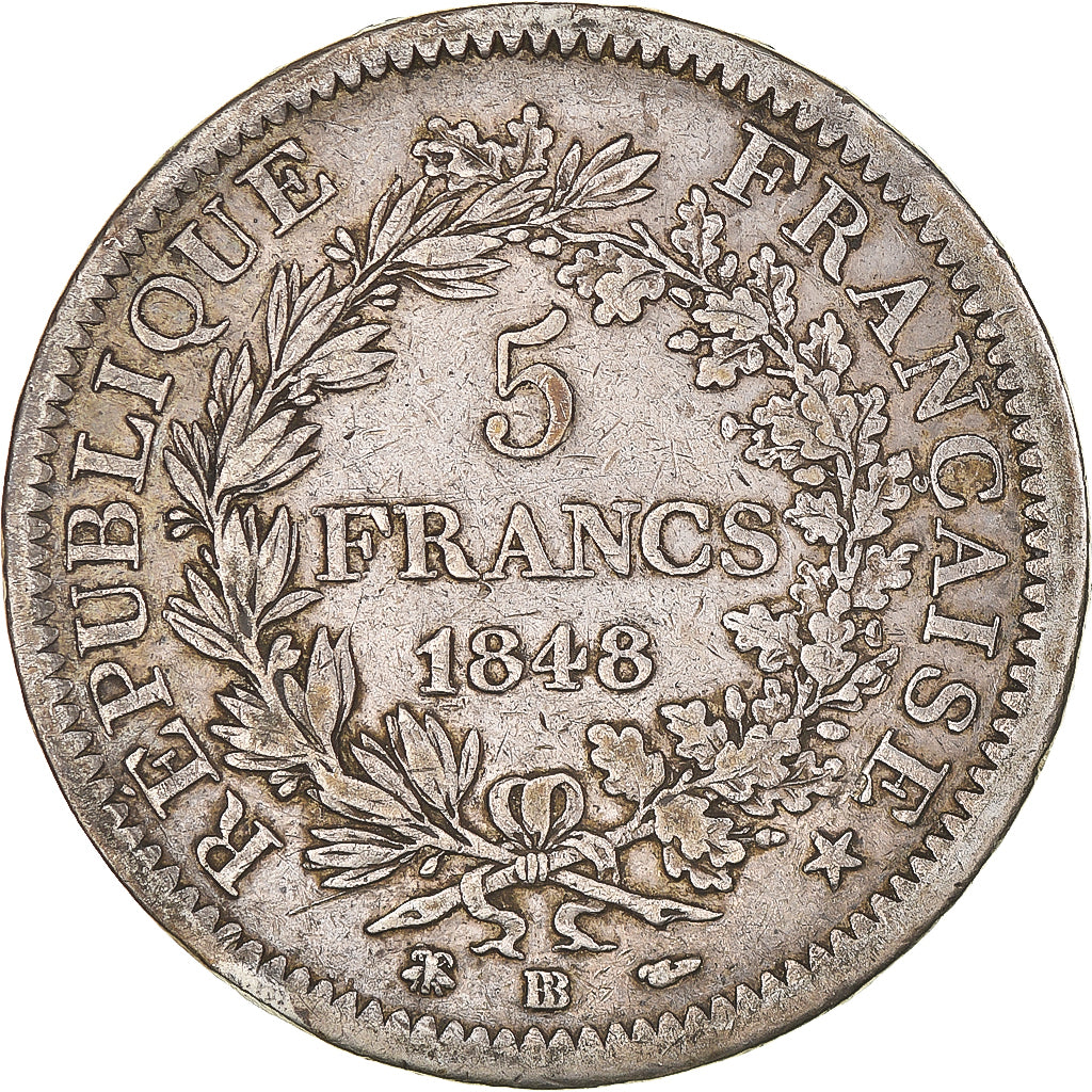 Coin, France, Hercule, 5 Francs, 1848, Strasbourg, VF(30-35), Silver, KM:756.2