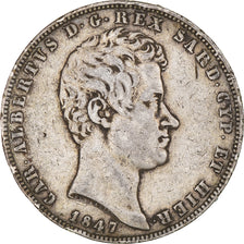 Moeda, ESTADOS ITALIANOS, SARDINIA, Carlo Alberto, 5 Lire, 1847, Genoa
