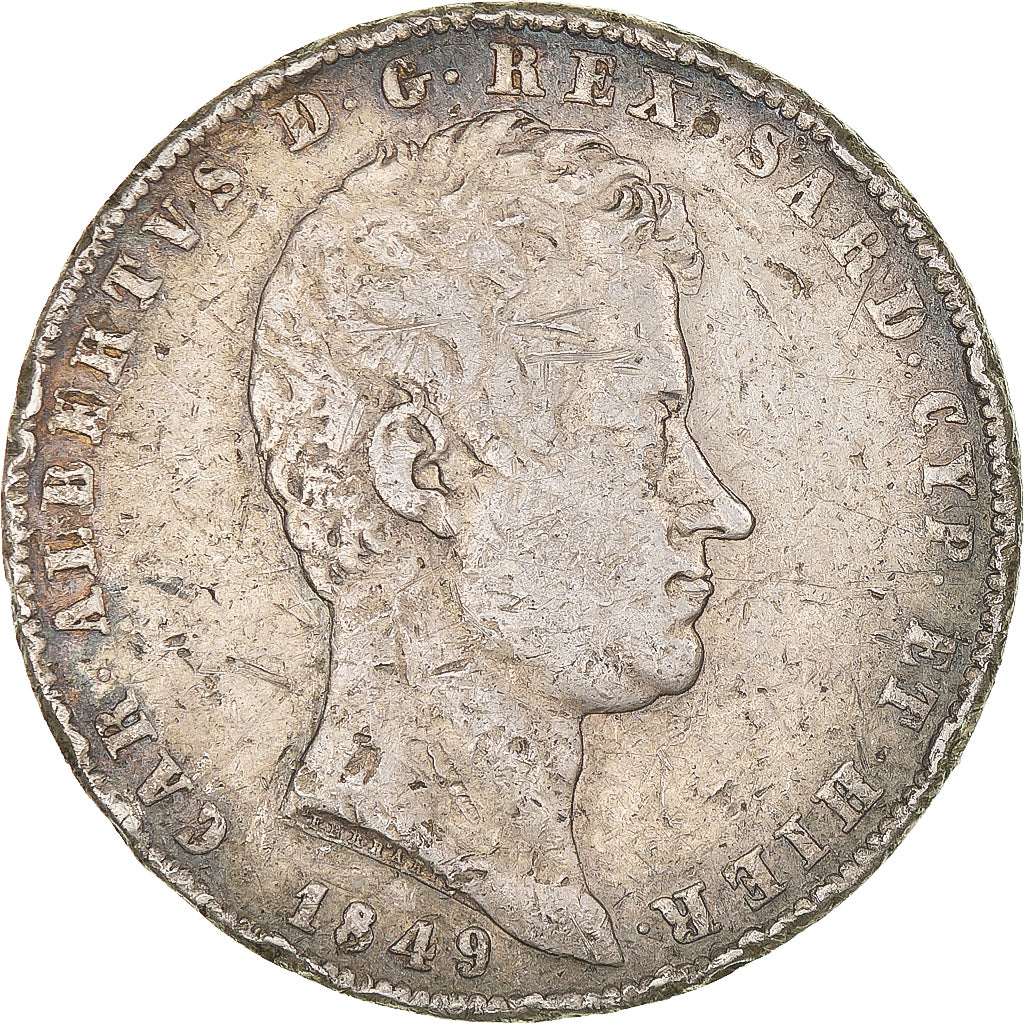 Monnaie, États italiens, SARDINIA, Carlo Alberto, 5 Lire, 1849, Genoa, B+