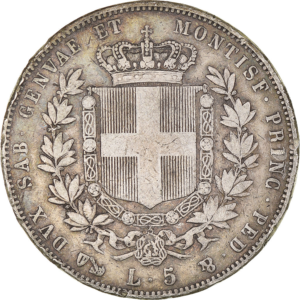Moneta, STATI ITALIANI, SARDINIA, Vittorio Emanuele II, 5 Lire, 1850, Genoa, MB