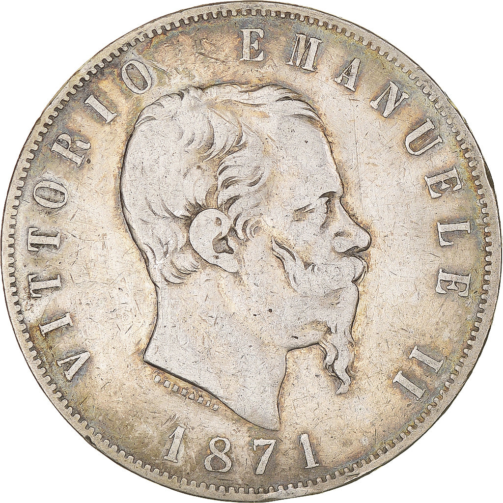 Moneta, Italia, Vittorio Emanuele II, 5 Lire, 1871, Milan, MB, Argento, KM:8.3