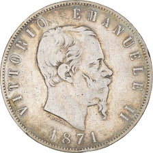 Moneta, Italia, Vittorio Emanuele II, 5 Lire, 1871, Milan, MB, Argento, KM:8.3