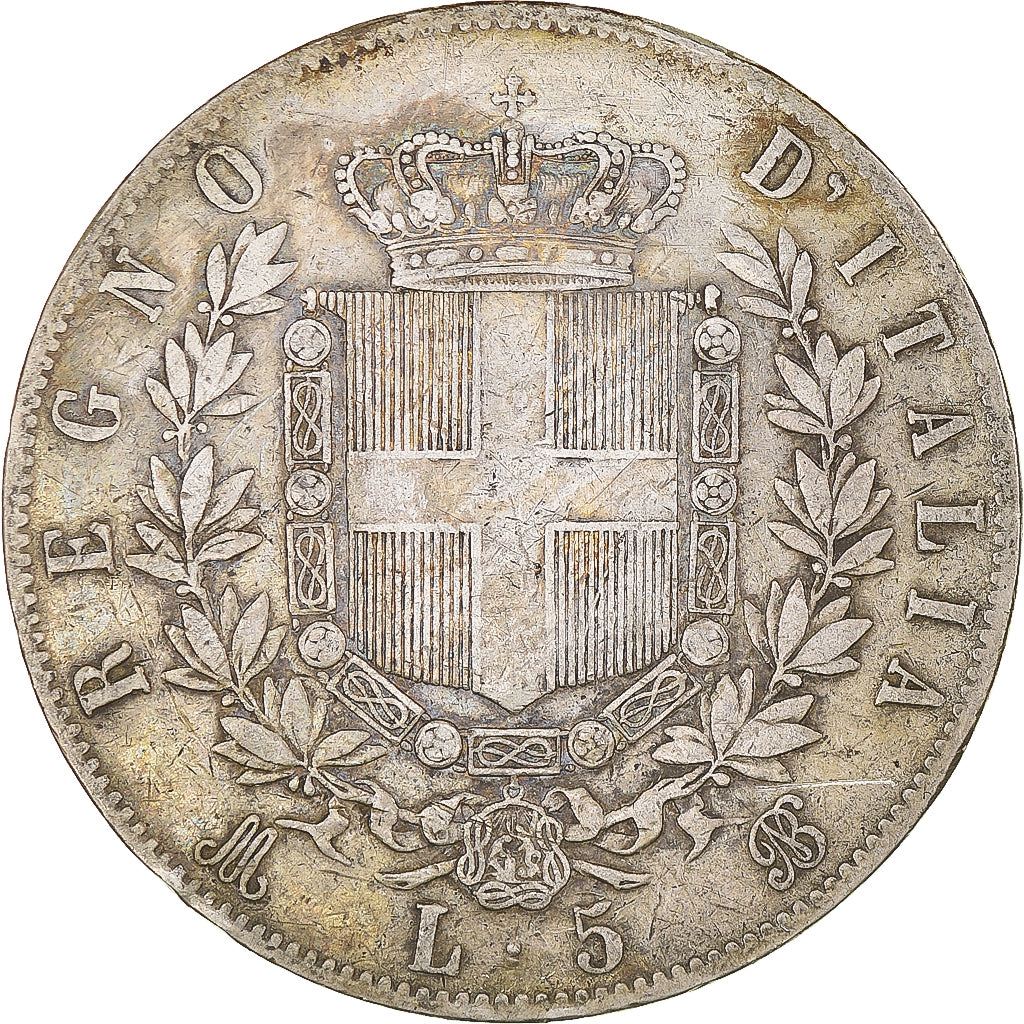 Moneta, Italia, Vittorio Emanuele II, 5 Lire, 1871, Milan, MB, Argento, KM:8.3