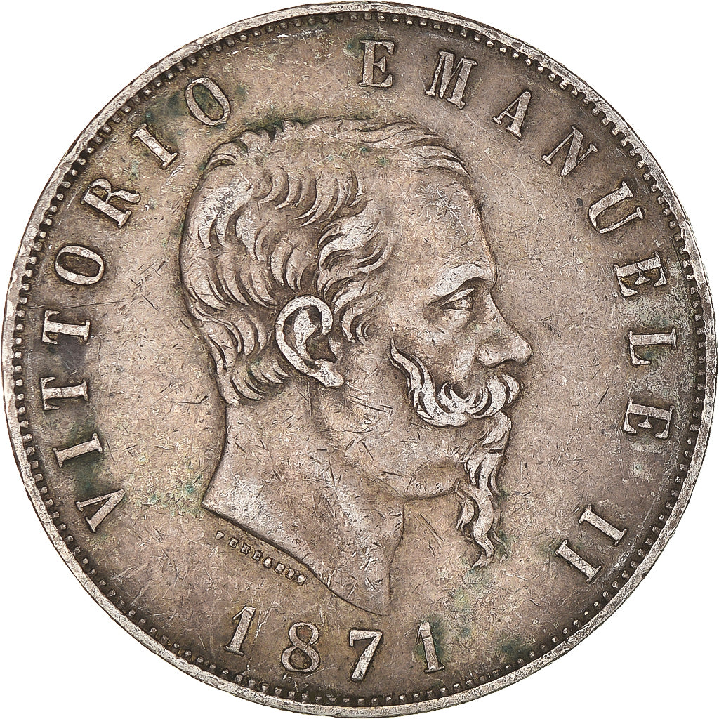 Coin, Italy, Vittorio Emanuele II, 5 Lire, 1871, Milan, EF(40-45), Silver