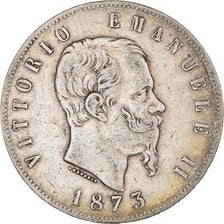 Coin, Italy, Vittorio Emanuele II, 5 Lire, 1873, Milan, VF(30-35), Silver