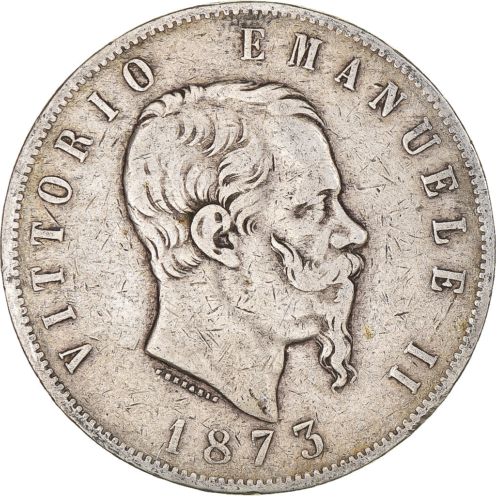 Coin, Italy, Vittorio Emanuele II, 5 Lire, 1873, Milan, VF(30-35), Silver