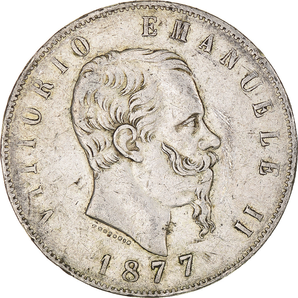 Coin, Italy, Vittorio Emanuele II, 5 Lire, 1877, Rome, VF(30-35), Silver, KM:8.4