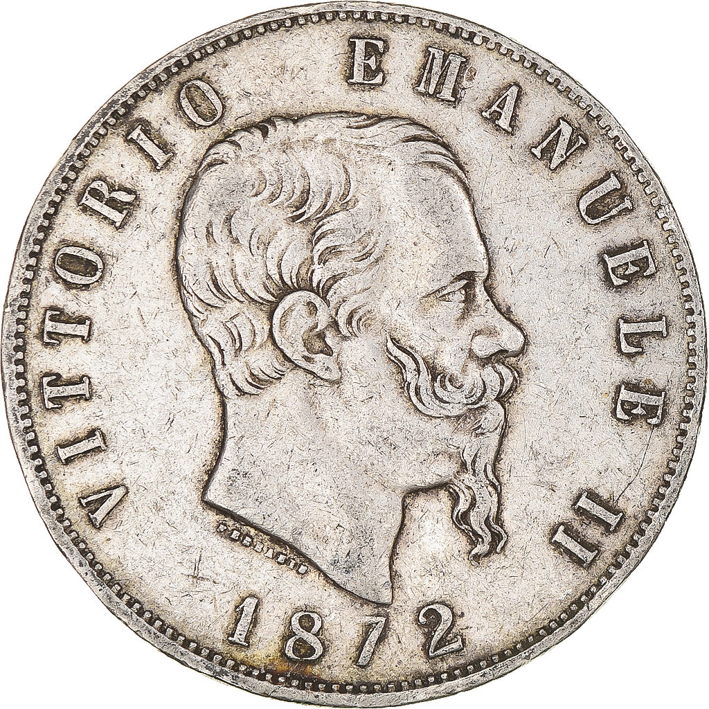 Coin, Italy, Vittorio Emanuele II, 5 Lire, 1872, Milan, VF(30-35), Silver
