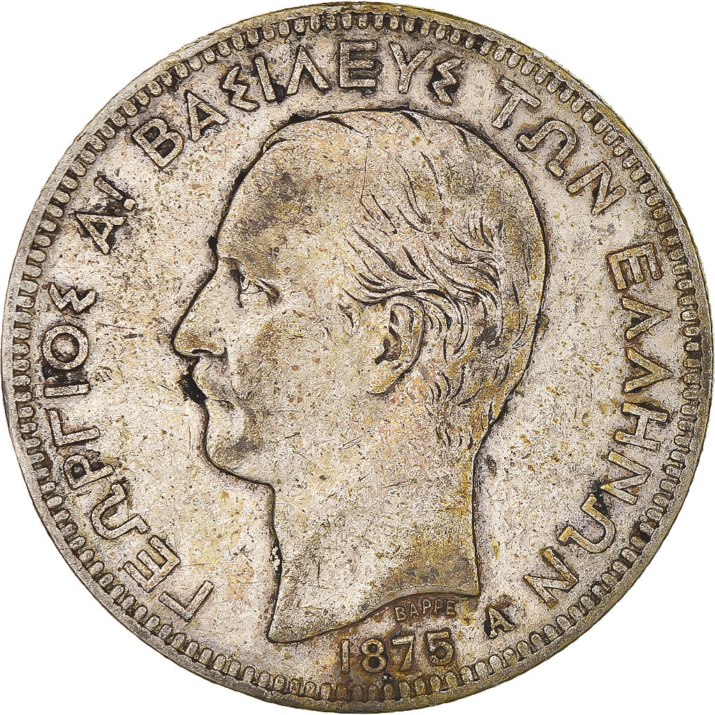 Coin, Greece, George I, 5 Drachmai, 1875, Paris, VF(20-25), Silver, KM:46