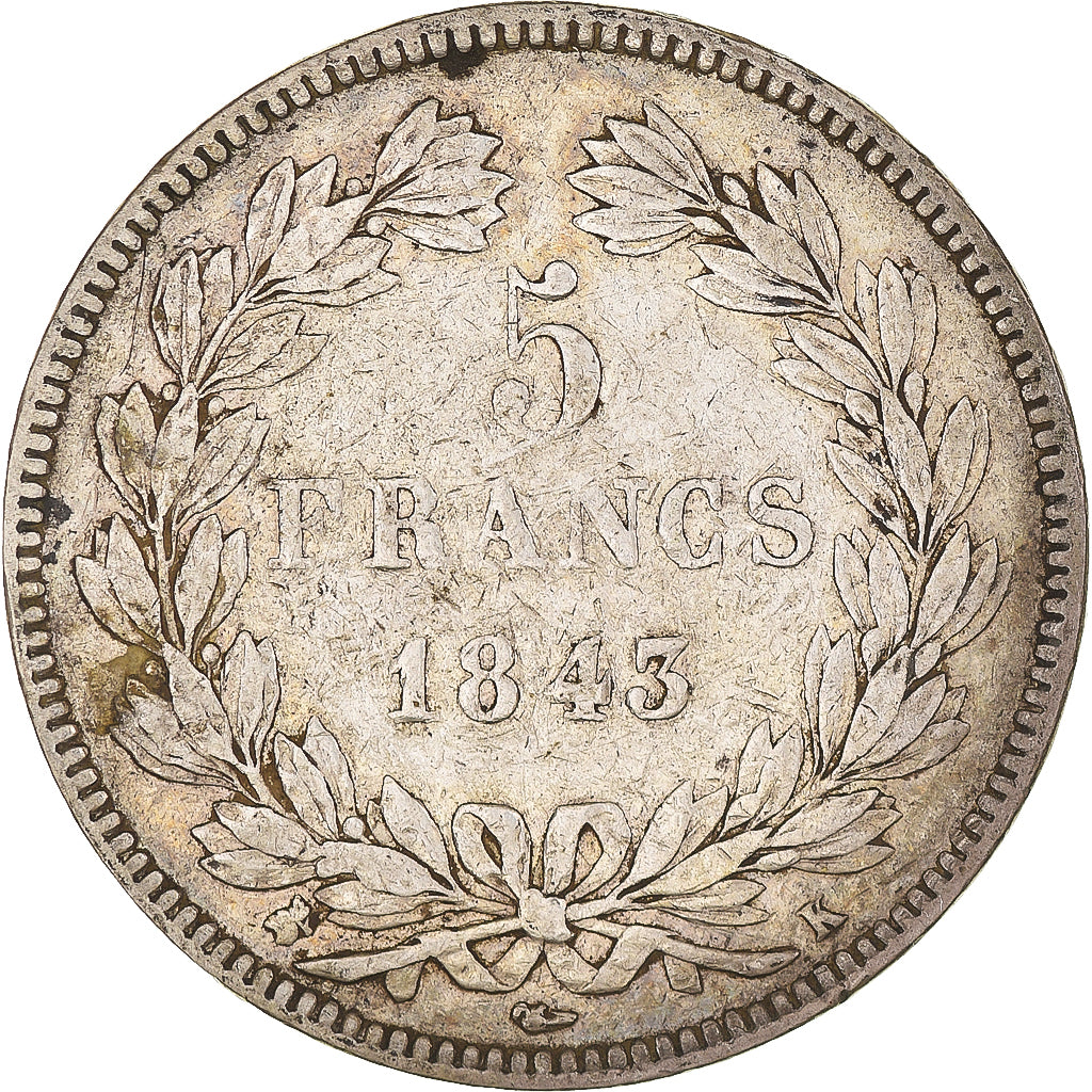 Coin, France, Louis-Philippe, 5 Francs, 1843, Bordeaux, VF(20-25), Silver