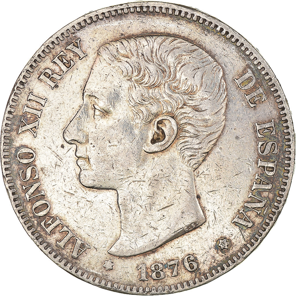 Coin, Spain, Alfonso XII, 5 Pesetas, 1876, EF(40-45), Silver, KM:671