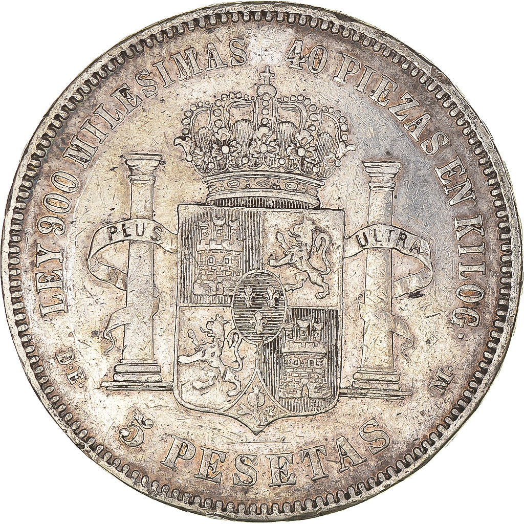 Coin, Spain, Alfonso XII, 5 Pesetas, 1876, EF(40-45), Silver, KM:671