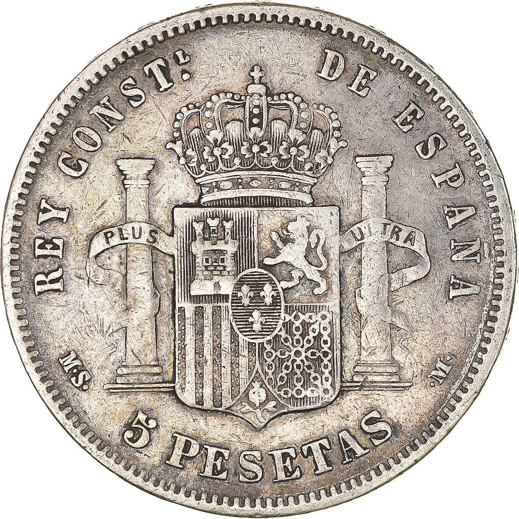 Moneda, España, Alfonso XII, 5 Pesetas, 1884, Madrid, BC+, Plata, KM:688