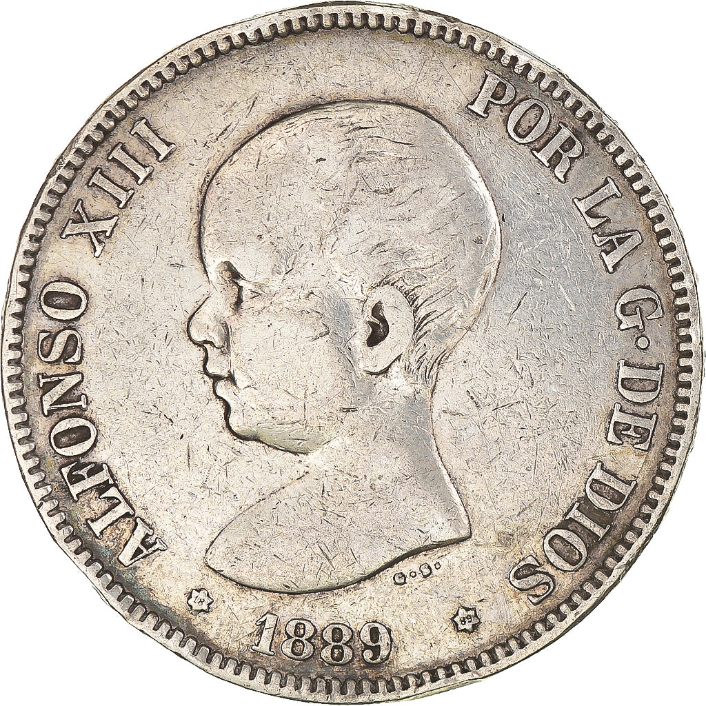 Monnaie, Espagne, Alfonso XIII, 5 Pesetas, 1889, Madrid, TB, Argent, KM:689