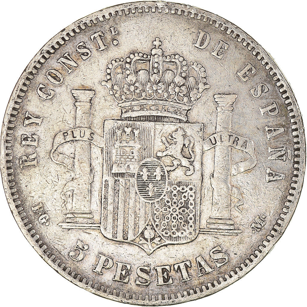 Moneda, España, Alfonso XIII, 5 Pesetas, 1891, BC+, Plata, KM:689