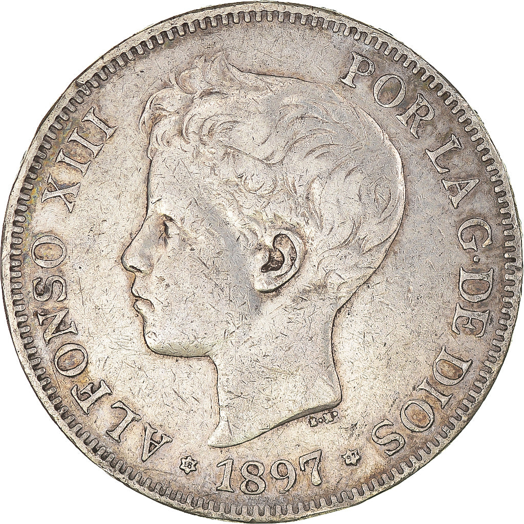 Monnaie, Espagne, Alfonso XIII, 5 Pesetas, 1897, Madrid, TB+, Argent, KM:707
