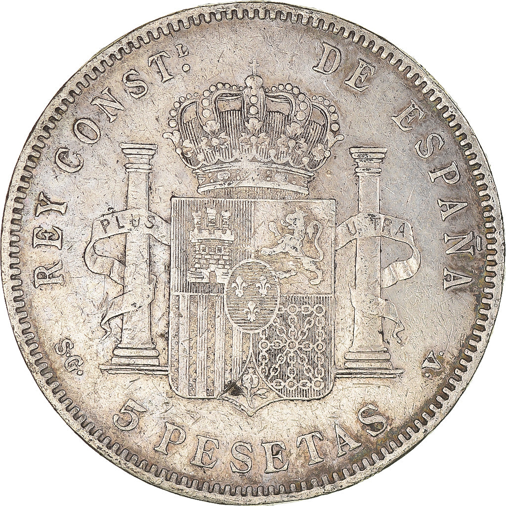 Monnaie, Espagne, Alfonso XIII, 5 Pesetas, 1897, Madrid, TB+, Argent, KM:707