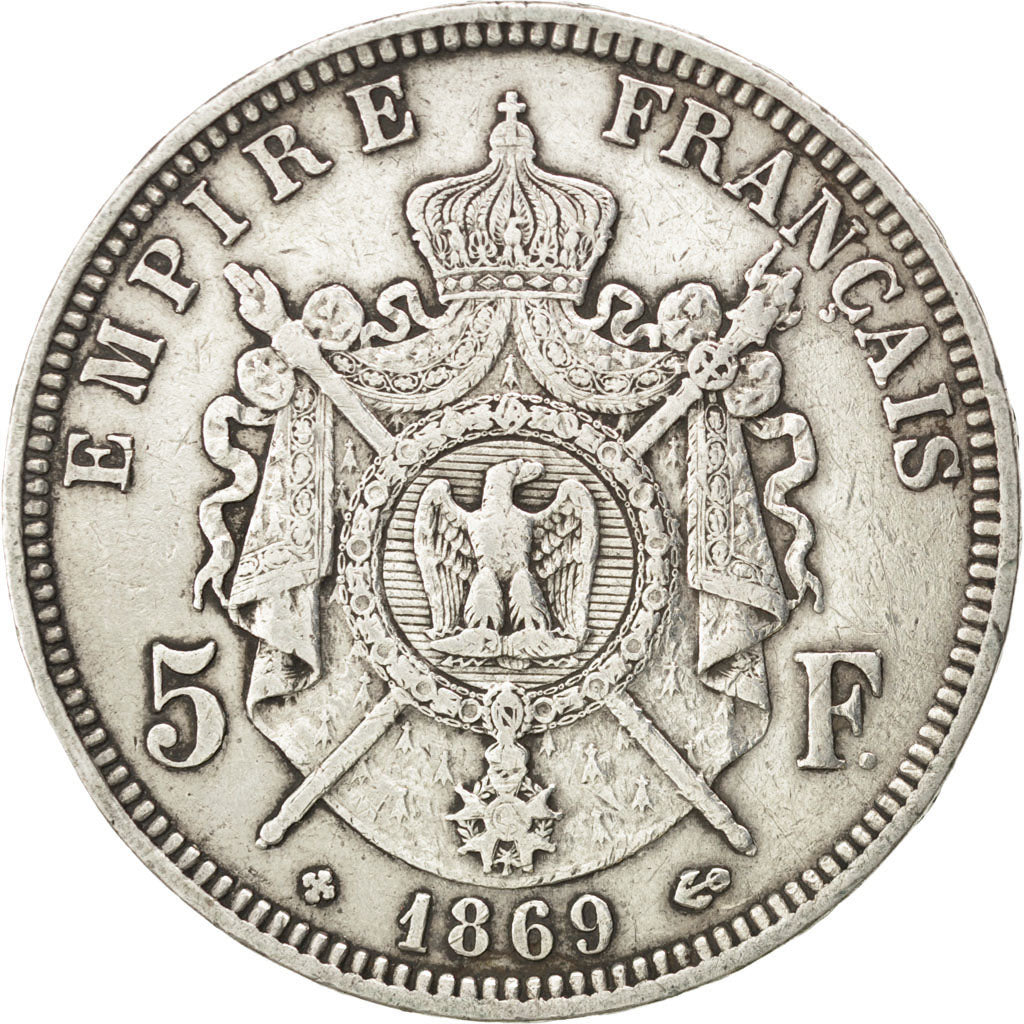 FRANCE, Napoléon III, 5 Francs, 1869, Strasbourg, KM #799.2, EF(40-45), Silver,