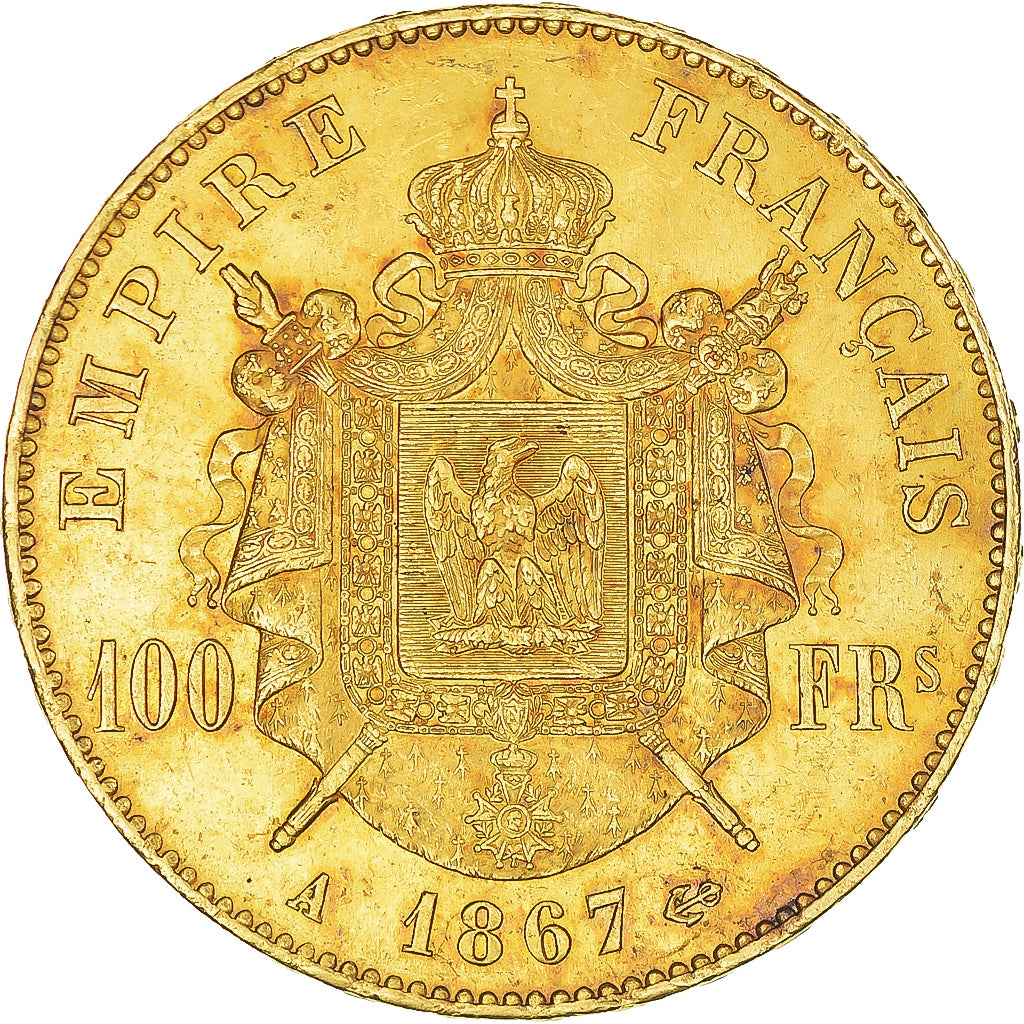 Coin, France, Napoleon III, 100 Francs, 1867, Paris, AU(50-53), Gold, KM:802.1