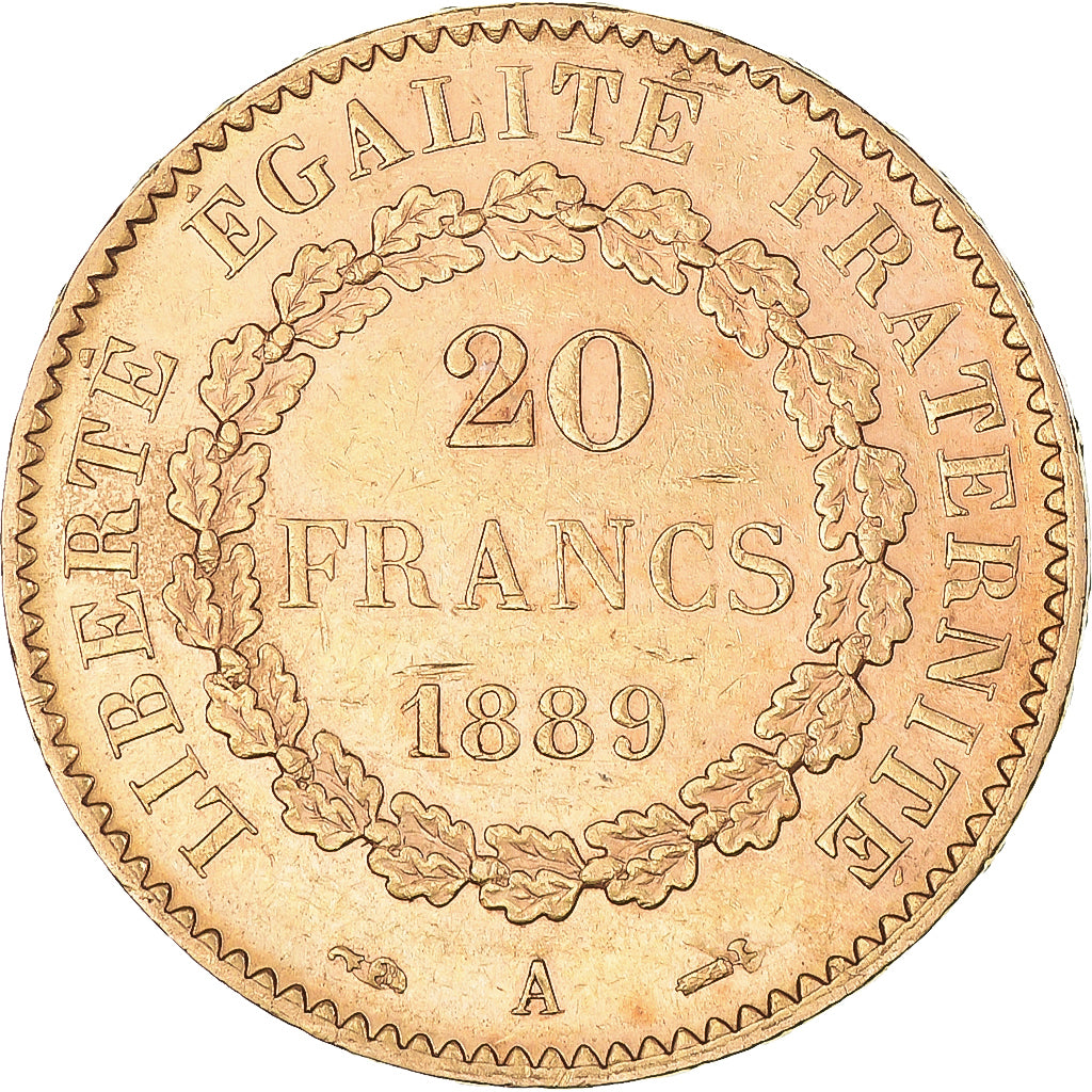 Coin, France, Génie, 20 Francs, 1889, Paris, AU(50-53), Gold, KM:825